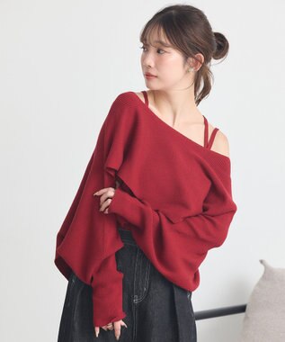 earth music&ecology 【2WAY】【洗濯機洗い可】SET2点クロスニット＋キャミソール Bordeaux