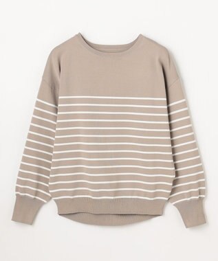 ANY スプリングカラーニットドルマンプルオーバー ベージュ×オフボーダー