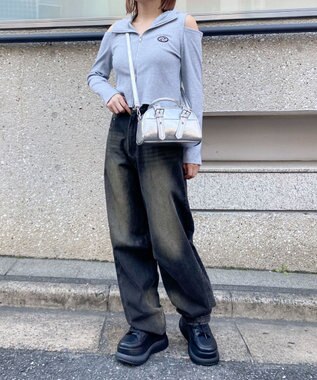 WEGO ハトメハンドルミニボストンショルダー シルバー