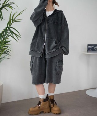 WEGO ロゴヴィンテージウォッシュジップパーカー スミクロ