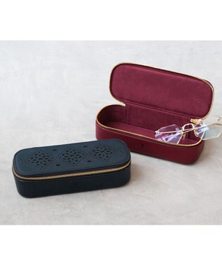 genten アーガイルカットワーク メガネケース ネイビーブルー