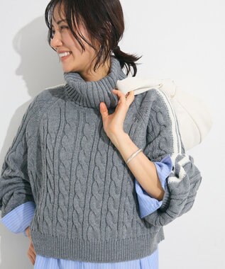 Green Parks ・ｓｗｉｎｇ　ｂｙ　ラインケーブルタートルニット Gray Mixture