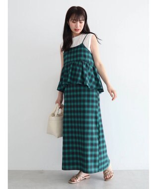 Green Parks チェックペプラムキャミワンピース Green