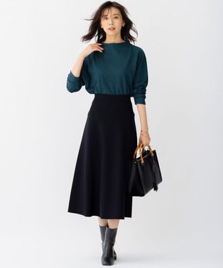 23区 L 【洗える】ヴィスコースソフトポンチ ラグラン カットソー ピーコックグリーン系