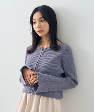 earth music&ecology ミニベロアダブルジップカーディガン Gray