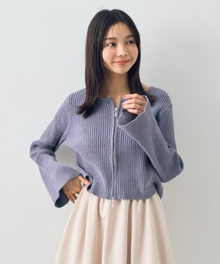 earth music&ecology ミニベロアダブルジップカーディガン Gray