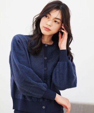 ANY L フェザーカーディガン×ニットスカートセットアップ ネイビー