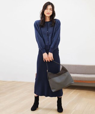 ANY L フェザーカーディガン×ニットスカートセットアップ ネイビー
