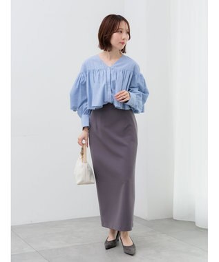 Te chichi 【雑誌掲載アイテム】ダブルクロスイージーナロースカート チャコールグレー