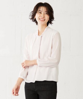 J.PRESS LADIES S カチオンストライプ ボウタイ カットソー ピンク系1