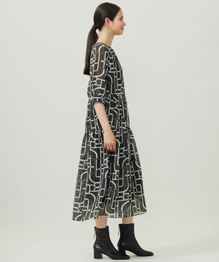 自由区 S ジオメトリックレトロプリント ワンピース グレーベース