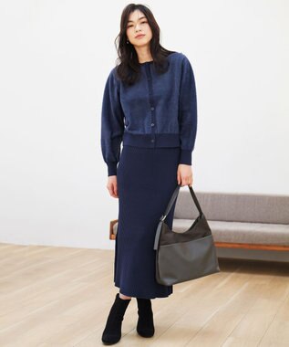 ANY L フェザーカーディガン×ニットスカートセットアップ ネイビー