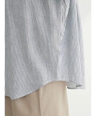 Green Parks リネンレーヨン２ｗａｙシャツ Stripe Black