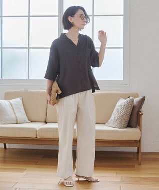 WEGO 【ANGIE VINTAGE】接触冷感開襟シャツ ブラック中濃色