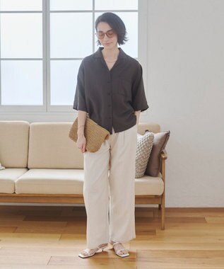 WEGO 【ANGIE VINTAGE】接触冷感開襟シャツ ブラック中濃色