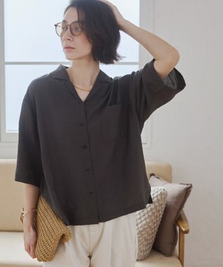 WEGO 【ANGIE VINTAGE】接触冷感開襟シャツ ブラック中濃色