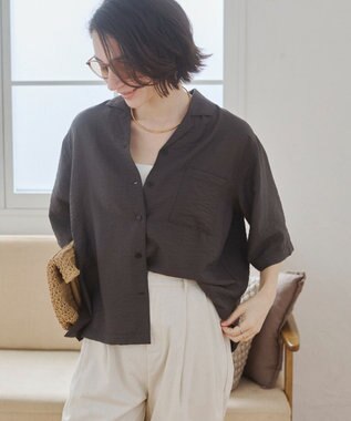 WEGO 【ANGIE VINTAGE】接触冷感開襟シャツ ブラック中濃色