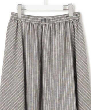 23区 【洗える】リネンコットンストライプ ギャザー スカート ダークブラウンストライプ