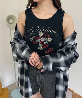 WEGO ラインストーンハートグラフィックタンク ブラック