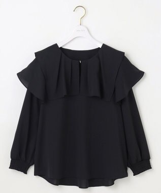 ANY SIS L 【洗える】スクエアラッフルカラー ブラウス ブラック