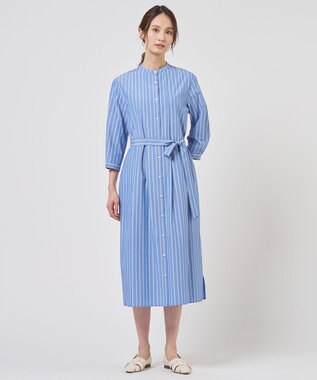 J.PRESS LADIES S TC ハイカウントストライプ シャツ ワンピース ブルーストライプ系