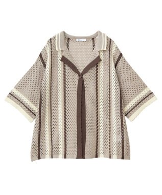 CRAFT STANDARD BOUTIQUE クロシェバイカラーニットプルオーバー Brown