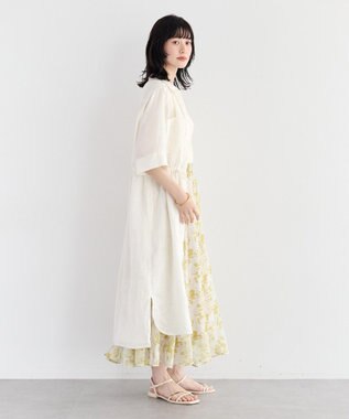 YECCA VECCA フレンチリネンドロストワンピース White