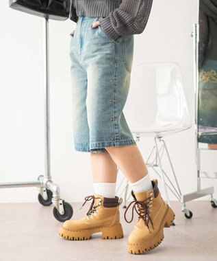 WEGO ロゴスタッズハーフパンツ デニム中濃加工色