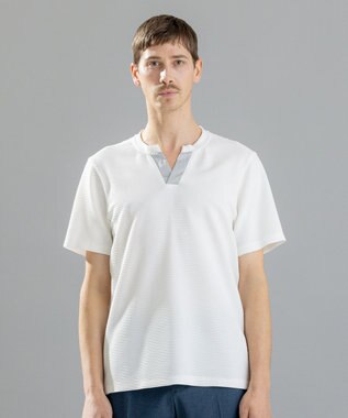 JOSEPH HOMME タックリップルジャージー　キーネック ホワイト系