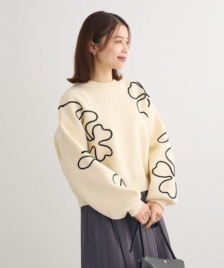 Green Parks ・ＥＬＥＮＣＡＲＥ　ＤＵＥ　コード刺繍花柄ニット Ivory