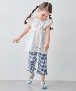 ANY KIDS 【洗濯機可能/接触冷感】ひんやり カットソーパンツ ネイビー（ギンガムチェック）