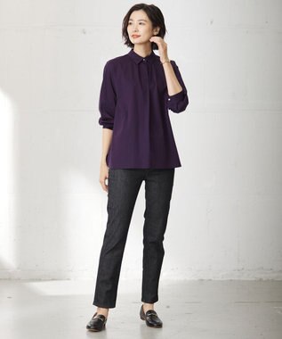 J.PRESS LADIES 【吸水速乾】OUKAプレーティング シャツカラー カットソー パープル系