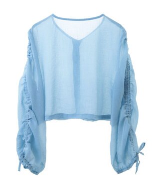 earth music&ecology キラキラシアーギャザーシャツ Blue