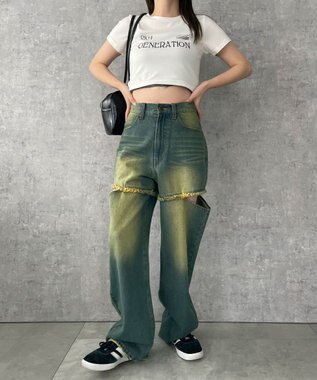 WEGO ヴィンテージウォッシュサイドカットデニムパンツ デニム
