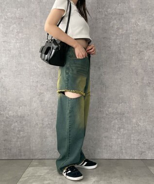 WEGO ヴィンテージウォッシュサイドカットデニムパンツ デニム