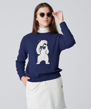 PW CIRCULUS 【WOMEN】【洗える】ベアスタンドモチーフ ラグランスリーブ クルーネック ニット ネイビー系