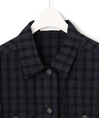 ICB シアーチェックジャカード クロップドジャケット ネイビー×ブラック系