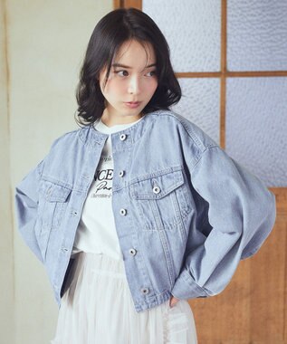 earth music&ecology ノーカラーデニムジャケット Light Indigo
