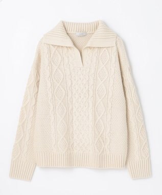 ANY 【洗濯機可】スキッパーソフトタッチアラン柄ニット オイスター