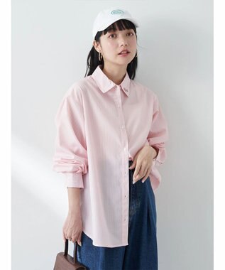 earth music&ecology ワンポイントロゴシャツ Stripe Pink