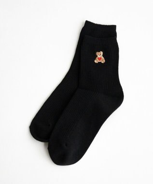 WEGO ハートクマ刺繍ソックス ブラック