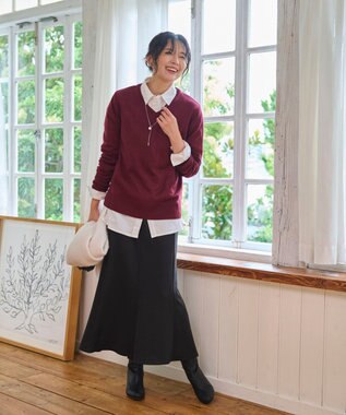 WEGO 【WEB限定/2025年秋冬新作/洗濯OK/毛玉レス/MLXLサイズ展開/オフィス/カジュアル】ベーシックニットセーター ワイン