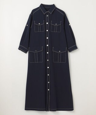 GRACE CONTINENTAL 配色ステッチワークシャツワンピース ネイビー