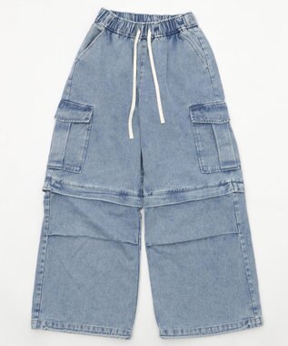 WEGO 【ウエストゴム/2WAY】2WAYデニムカーゴパンツ デニム淡加工色