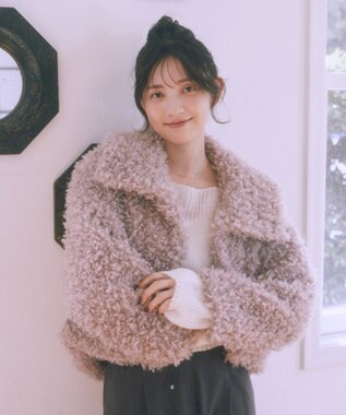 earth music&ecology プードルファーショートブルゾン Pink Beige