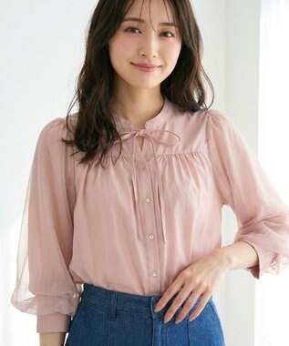袖チュールリボンスキッパー ブラウス