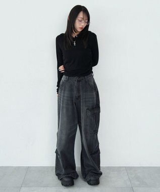 WEGO ヘンリーネックフードロンT ブラック