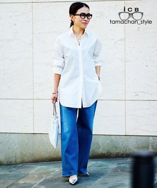 ICB L 【ICB×tamachan_style コラボ】スタイルアップ ワイドデニム ライトインディゴ系
