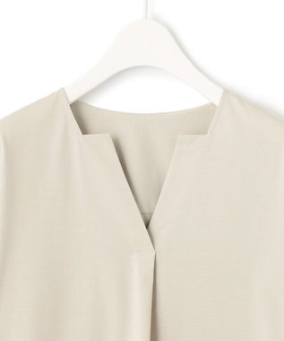 ICB L 【洗える】 ブラウスライクジャージー ヘンリーネックカットソー ライトオリーブ系