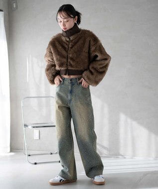 WEGO ラインストーンストレートデニムパンツ デニム淡加工色